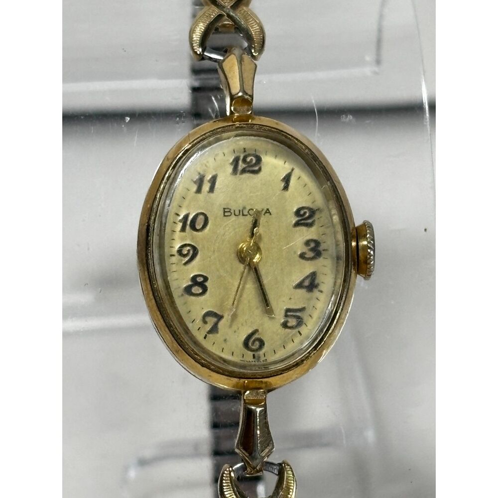 Bulova oval 10k RGP N0 17j manual wind vintage women's watch, running